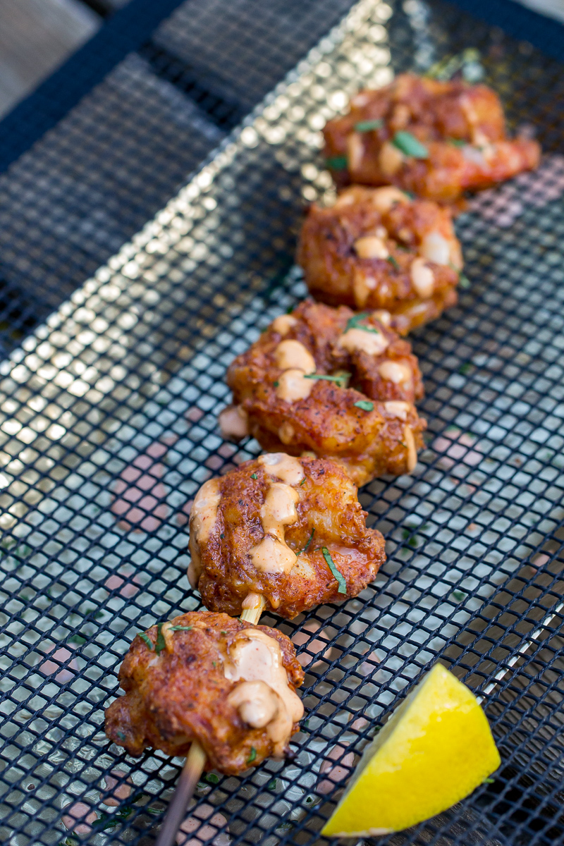 Traeger Spicy Fried Shrimp Pellet grill appetizer recipe OWYD