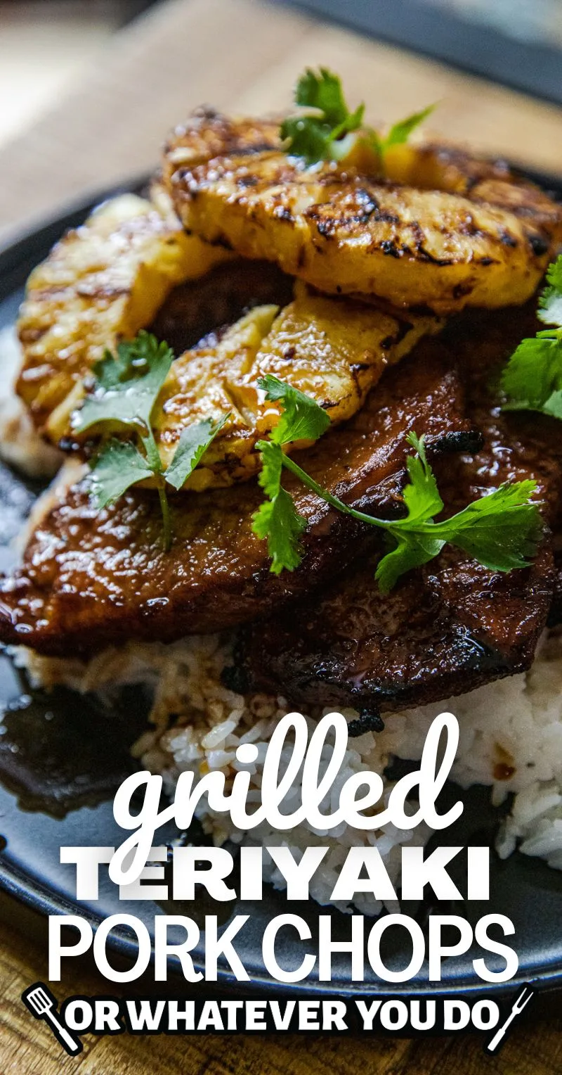 Grilled Teriyaki Pork Chops with Stir Fried Vegetables and Rice