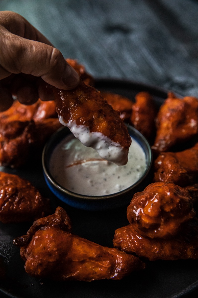 Lightly Breaded Smoked and Fried Buffalo Wings