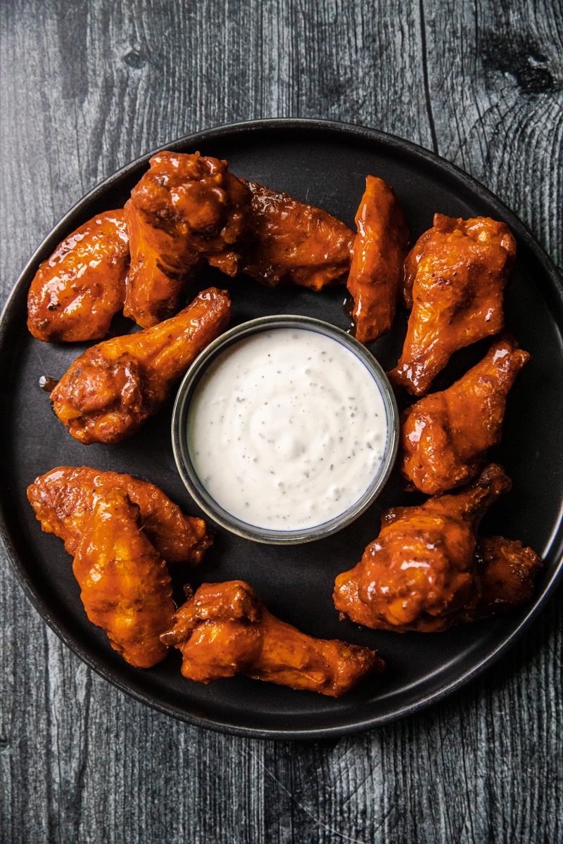 Lightly Breaded Smoked and Fried Buffalo Wings