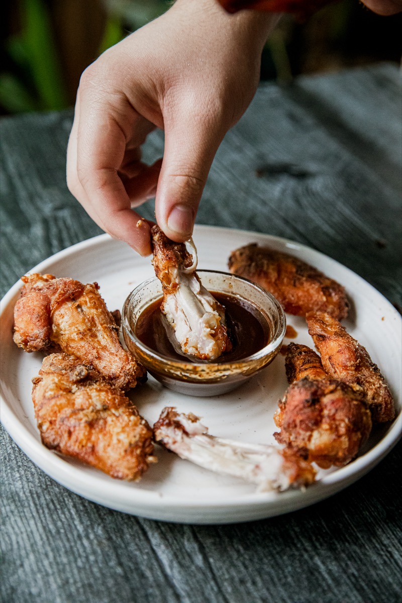 Lightly Breaded Smoked and Fried Chicken Wings